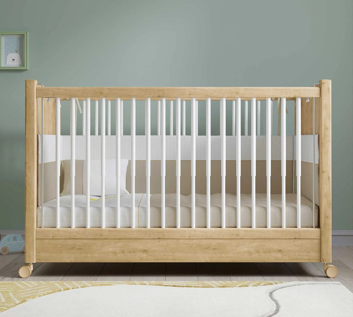 WITH WHEEL BABY BED OAK  (60x120 cm)